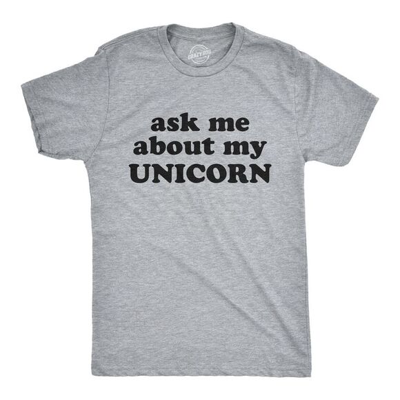 Mens Ask Me About My Unicorn Flip Up T Shirt Funny Mythical Horse Tee for Guys - Picture 1 of 4